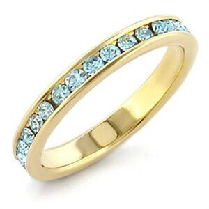 Blue Cubic Zirconia Eternity Ring Size 10 Gold Plated Stackable Thin Faux Topaz